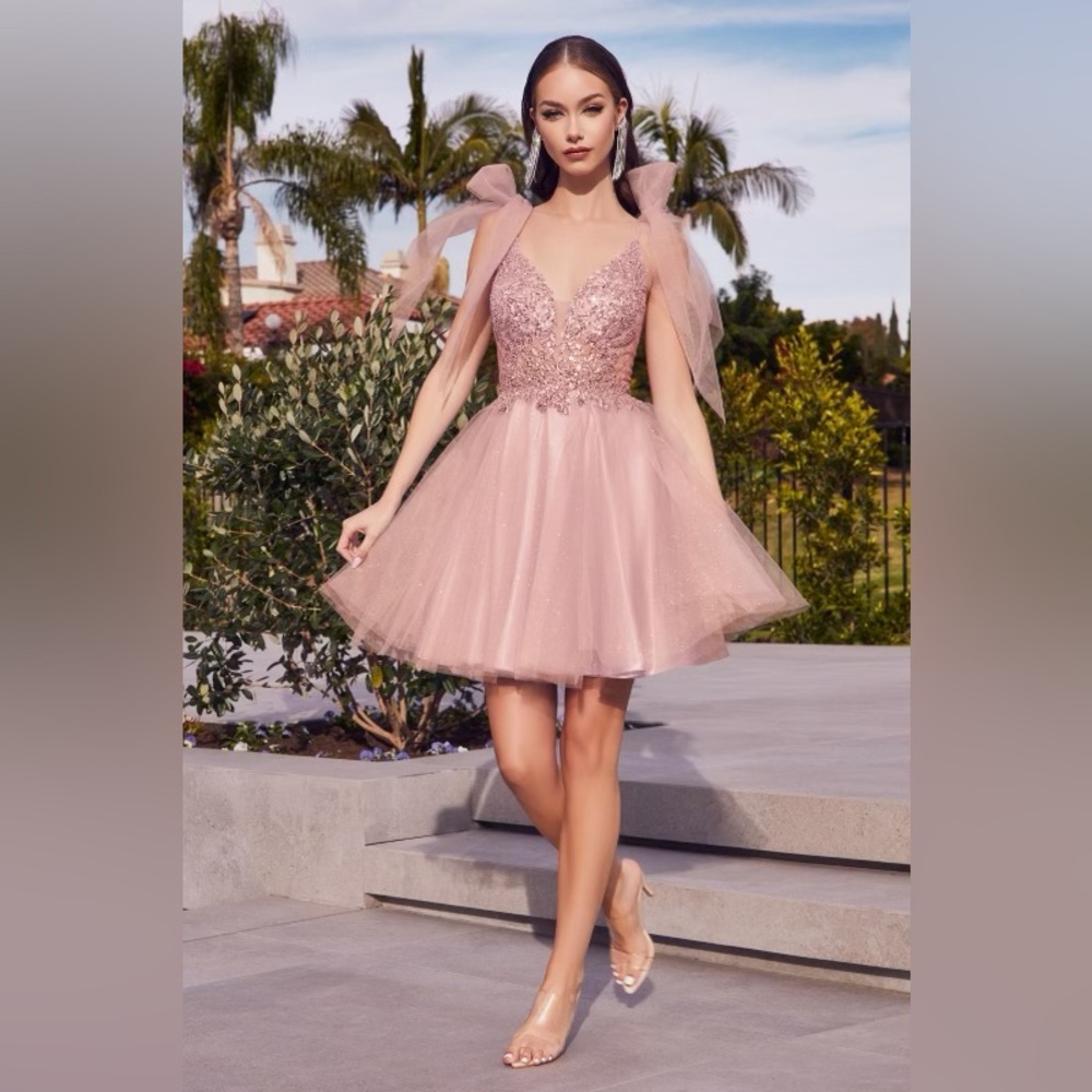 Blush Cocktail dress with bows on shoulders
